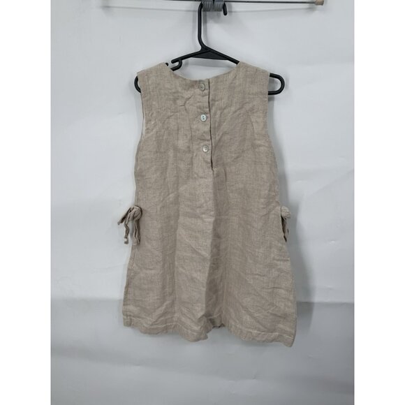 The Oaks Apparel Cotton Linen Blend Mini Dress Kids 7 Beige Lagenlook Minimalist - Picture 2 of 8